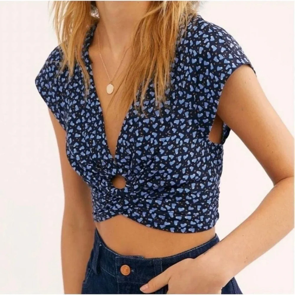 Free people havana‎ honey crop top hearts women’s size large